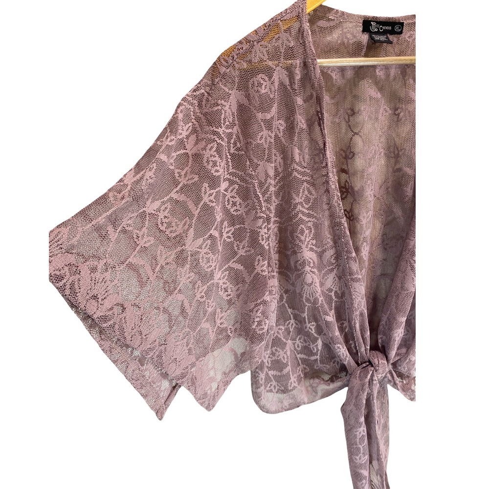 Miss Chievous Womens XL Mauve Pink Kimono Sheer Lace Tie Front Shrug Bolero Top - Picture 3 of 8